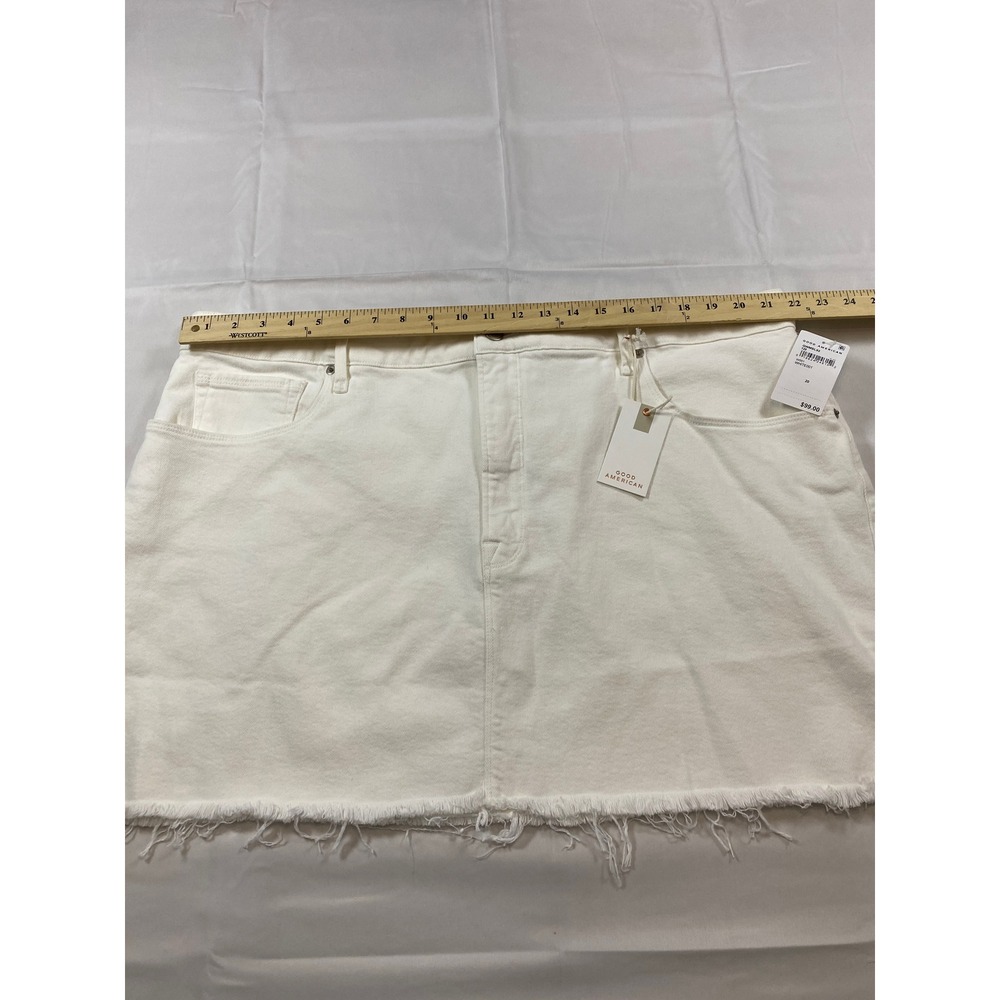 Good American White Denim Mini Skirt Raw Hem GWMSL92 Womens Size 20 NEW - Picture 9 of 11
